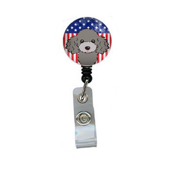 Carolines Treasures American Flag and Silver Gray Poodle Retractable Badge Reel BB2189BR